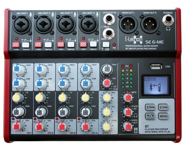 EL172583 E-Lektron SE-6 Live Mischpult 4-Kanal + stereo AUX / USB / BT